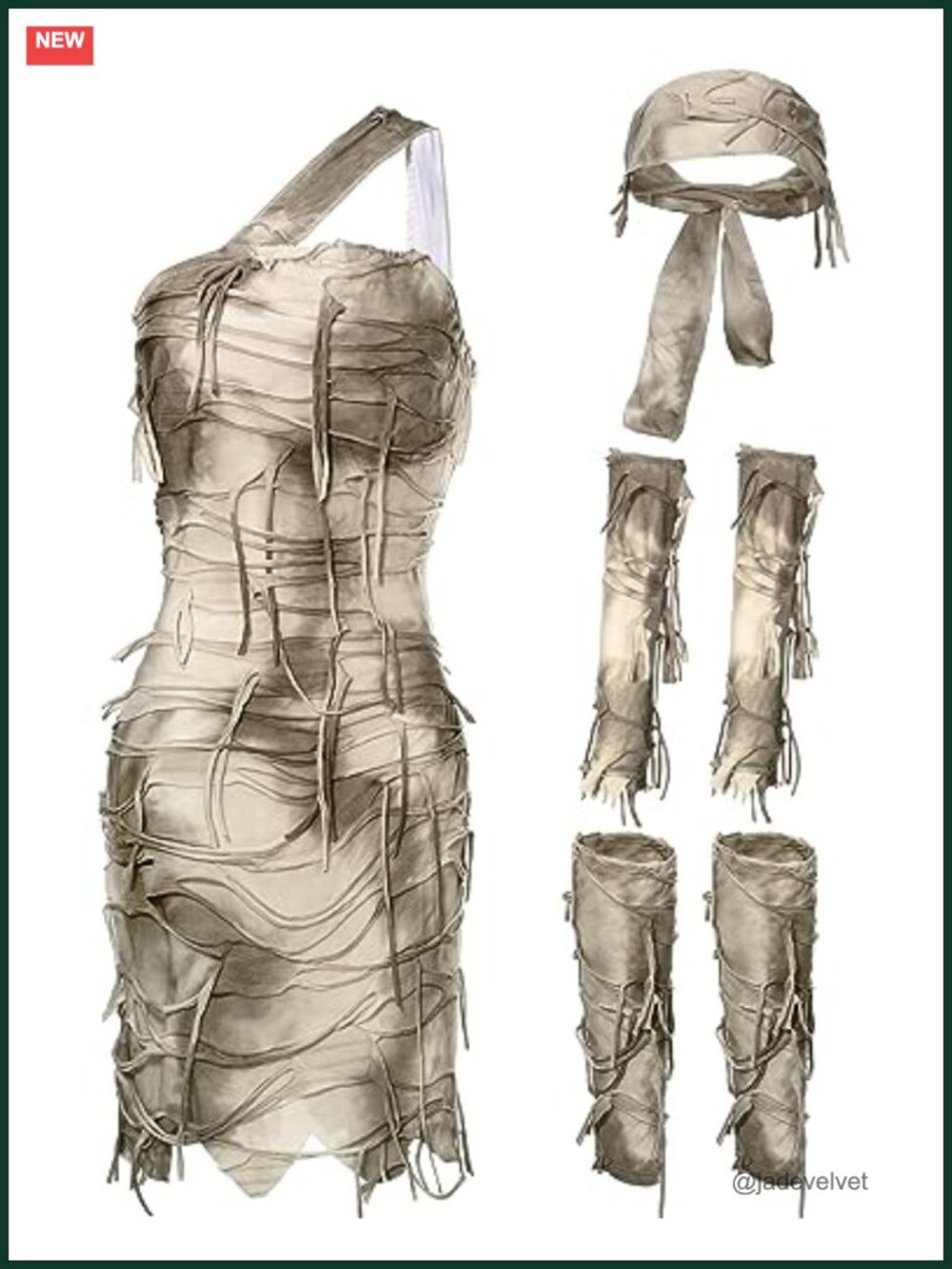 Mummy Costume Set Bandaged Dress Headband Halloween Cosplay
